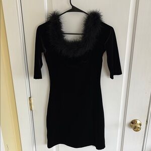 Vintage Chesley Black Dress with Feather Trim XS/S